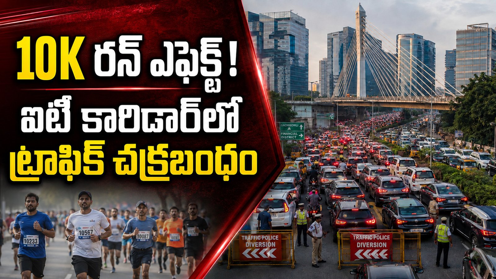 10K రన్‌ ఎఫెక్ట్‌.. ఐటీ కారిడార్‌లో ట్రాఫిక్‌ చక్రబంధం!