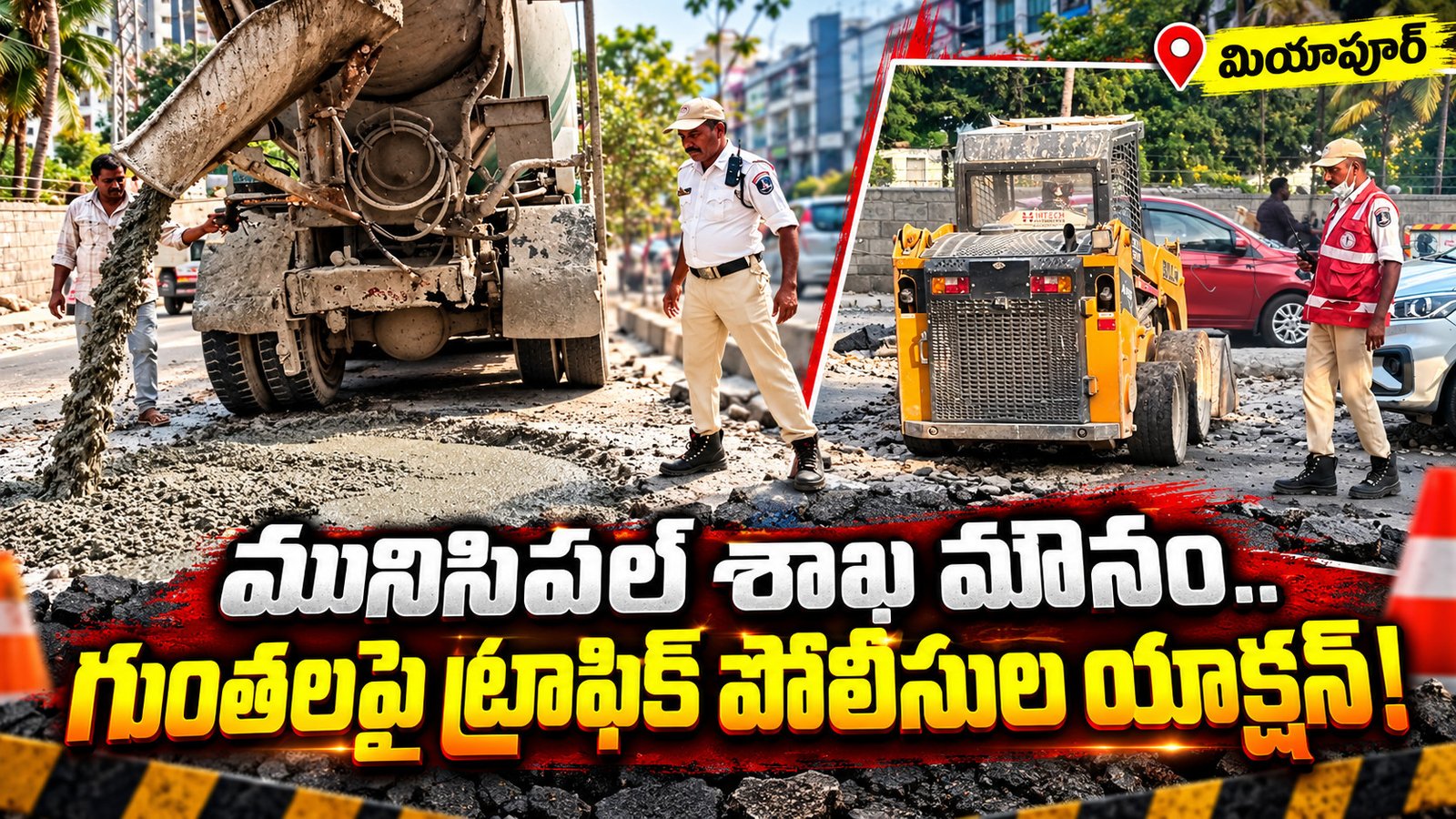 మునిసిపల్ శాఖ మౌనం.. గుంతలపై ట్రాఫిక్ పోలీసుల యాక్షన్!