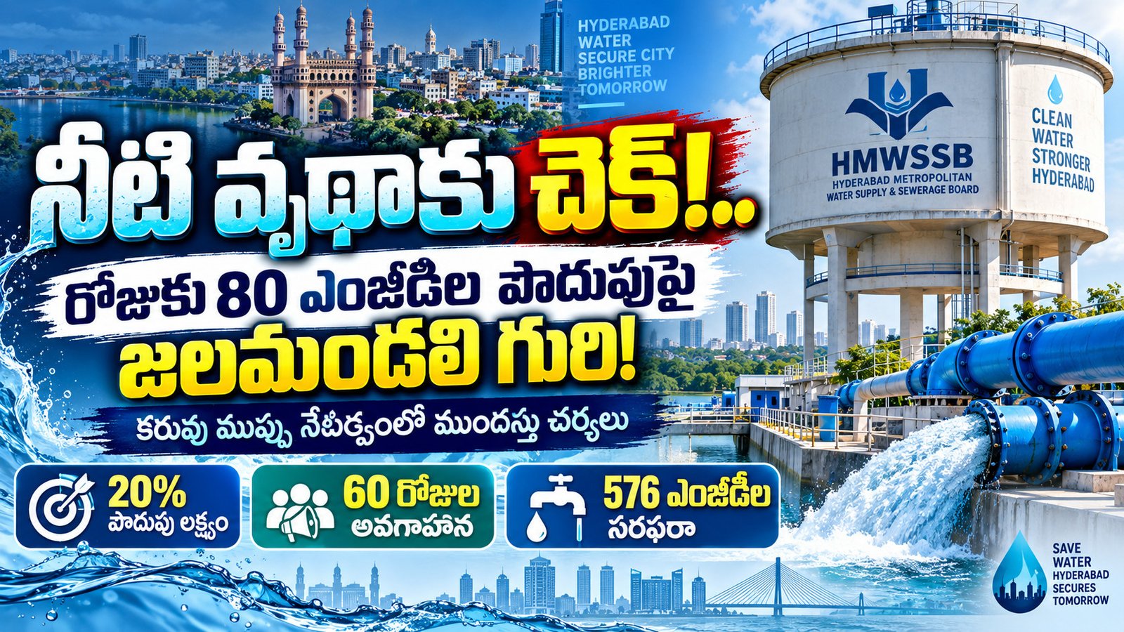 నీటి వృథాకు చెక్‌!.. రోజుకు 80 ఎంజీడీల పొదుపుపై జలమండలి గురి!